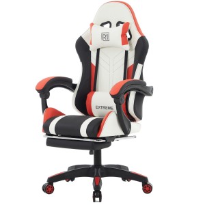 Fotel Gamingowy EXTREME R1 Red Podnóżek, Poduszki, Eco Skóra Premium
