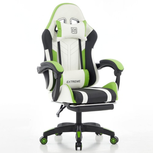 Fotel Gamingowy EXTREME R1 Green – ergonomiczny, z podnóżkiem i poduszkami, Green 