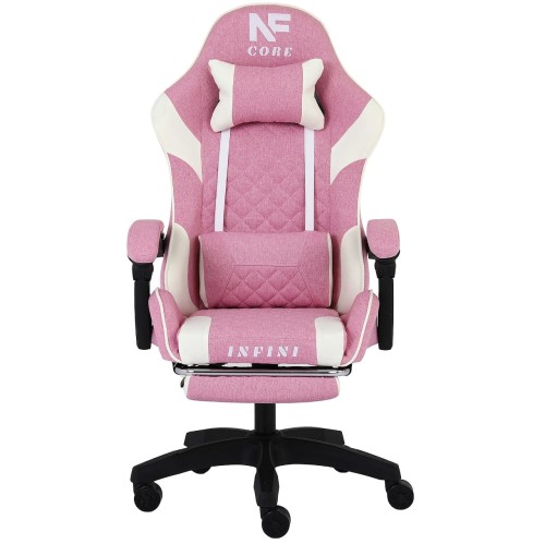 Fotel gamingowy INFINI Core Pink – tkanina, podnóżek, ergonomia
