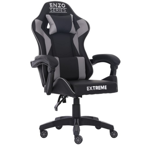 Fotel gamingowy ENZO Extreme Gray — ergonomiczny, regulowany do 135°