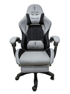 Fotel Gamingowy INFINI ThrustX Light Gray Tkanina + Podnóżek