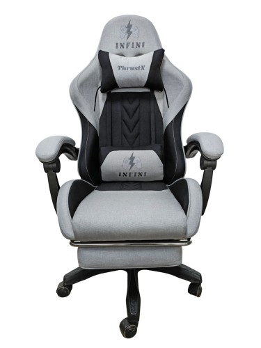 Fotel Gamingowy INFINI ThrustX Light Gray Tkanina + Podnóżek
