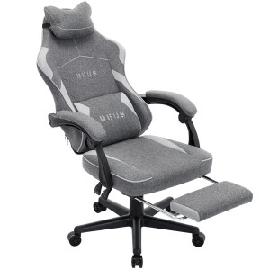 Fotel Gamingowy DEUS EDGE Gray - Szary Tkanina + Podnóżek Ergonomiczny
