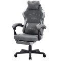 Fotel Gamingowy DEUS EDGE Gray - Szary Tkanina + Podnóżek Ergonomiczny