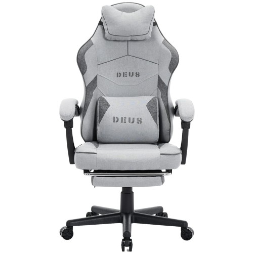 Fotel Gamingowy DEUS EDGE Gray z Podnóżkiem Tkanina Ergo