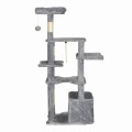 Duży drapak dla kota 145 cm – 6 poziomów, legowisko, budka, stabilny – szary