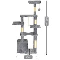 Duży drapak dla kota 145 cm – 6 poziomów, legowisko, budka, stabilny – szary