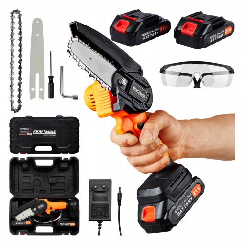 PIŁA ŁAŃCUCHOWA AKUMULATOROWA MINI MOCNA PILARKA DO DREWNA 2X AKUMULATORY