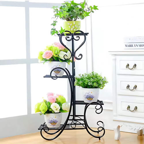 KWIETNIK METALOWY STOJAK NA KWIATY LOFTOWY STOJĄCY LOFT CZARNY 4-POZIOMOWY [KWIETNIK5]