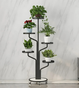 KWIETNIK STOJAK NA ROŚLINY METALOWY STOJĄCY REGAŁ NA KÓŁKACH CZARNY 135 CM [KWIETNIK8]