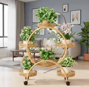 KWIETNIK STOJAK PIĘTROWY NA ROŚLINY KWIATY NA KÓŁKACH OKRĄGŁY ZŁOTY [KWIETNIK10]