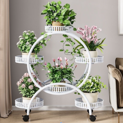 KWIETNIK STOJAK PIĘTROWY NA ROŚLINY KWIATY NA KÓŁKACH OKRĄGŁY BIAŁY [KWIETNIK11]