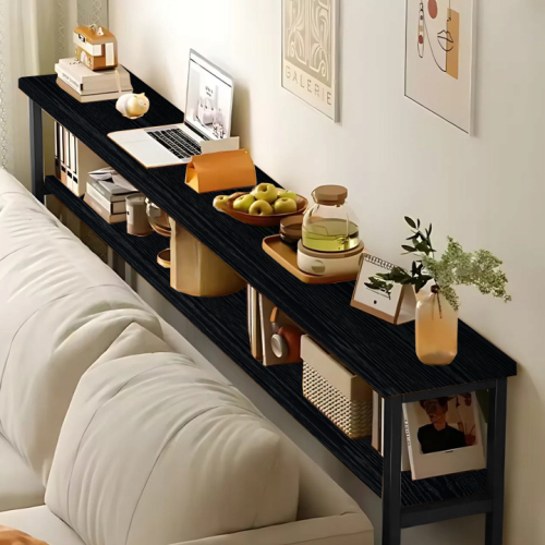 KONSOLA TOALETKA Z PÓŁKĄ ZA KANAPĘ LOFT 100 x 20 x 100,2 CM CZARNA [KONSOLA6]