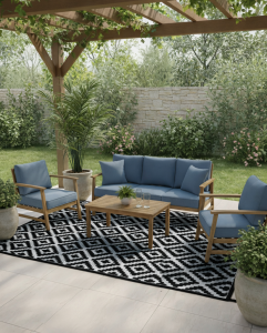 WODOODPORNY DYWAN TARASOWY ZEWNĘTRZNY 240x300 CM CZARNO-BIAŁY ROMBY [DYWAN3]