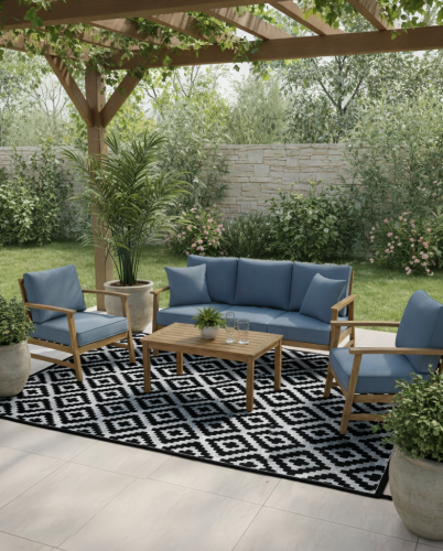 WODOODPORNY DYWAN TARASOWY ZEWNĘTRZNY 240x300 CM CZARNO-BIAŁY ROMBY [DYWAN3]