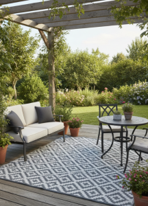 WODOODPORNY DYWAN TARASOWY ZEWNĘTRZNY 160x230 CM SZARO-BIAŁY ROMBY [DYWAN5]