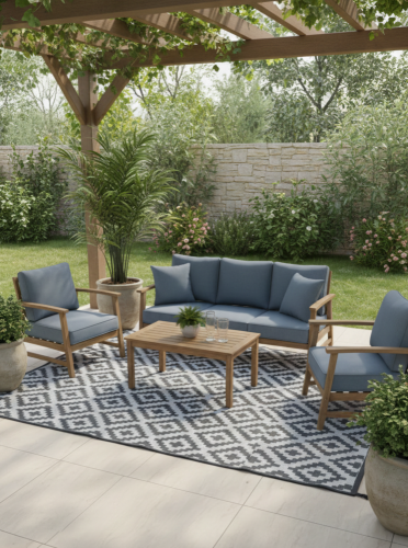 WODOODPORNY DYWAN TARASOWY ZEWNĘTRZNY 240x300 CM SZARO-BIAŁY ROMBY [DYWAN6]