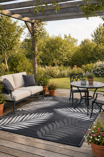 WODOODPORNY DYWAN TARASOWY ZEWNĘTRZNY 160x230 CM CM SZARY LIŚCIE [DYWAN8]