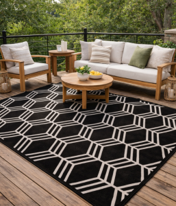 WODOODPORNY DYWAN TARASOWY ZEWNĘTRZNY 160x230 CM CZARNO-BIAŁY [DYWAN20]