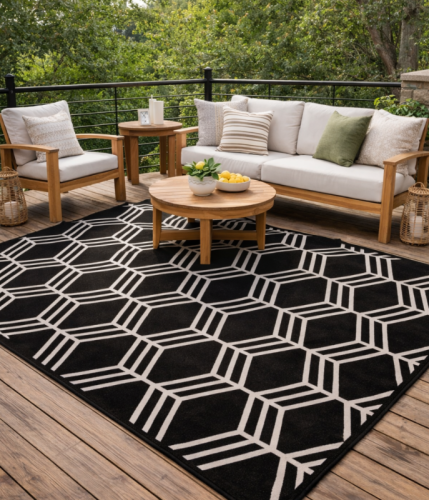 WODOODPORNY DYWAN TARASOWY ZEWNĘTRZNY 160x230 CM CZARNO-BIAŁY [DYWAN20]