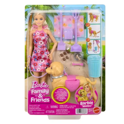 Barbie lalka spacer z pieskiem czyścioszkiem JJB46