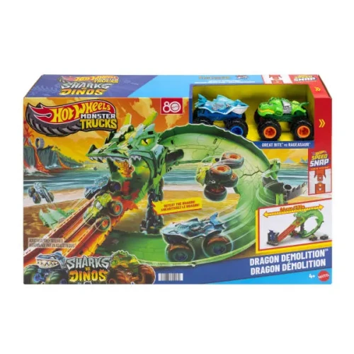 Hot Wheels Monster Truck tor Smoczy wyścig + 2 auta