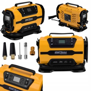 Kompresor Samochodowy Sieciowy LCD 12V 230V 140W 150 PSI 35l/min Kraft&Dele