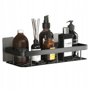 KOMPLET 2 SZT PÓŁKA ŁAZIENKOWA WISZĄCA METALOWA SAMOPRZYLEPNA CZARNA LOFT [P1-CZN]