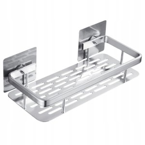 KOMPLET 2 SZT PÓŁKA ŁAZIENKOWA WISZĄCA METALOWA SAMOPRZYLEPNA SREBRNA LOFT [P1-SR]