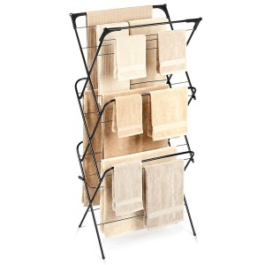 Pionowa suszarka na pranie 3-poziomowa Vilde, metalowa czarna 62x46,5x137,5 cm, 26 prętów, pojemność 12,5 m suszenia, składana, stabilna konstrukcja do wnętrz i na balkon