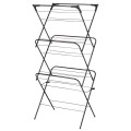 Pionowa suszarka na pranie 3-poziomowa Vilde, metalowa czarna 62x46,5x137,5 cm, 26 prętów, pojemność 12,5 m suszenia, składana, stabilna konstrukcja do wnętrz i na balkon