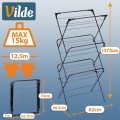 Pionowa suszarka na pranie 3-poziomowa Vilde, metalowa czarna 62x46,5x137,5 cm, 26 prętów, pojemność 12,5 m suszenia, składana, stabilna konstrukcja do wnętrz i na balkon