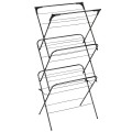 Pionowa suszarka na pranie 3-poziomowa Vilde, metalowa czarna 62x46,5x137,5 cm, 26 prętów, pojemność 12,5 m suszenia, składana, stabilna konstrukcja do wnętrz i na balkon