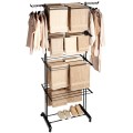Pionowa suszarka na pranie metalowa XXL 4 poziomy 32 pręty czarna na kółkach 74,5×64×225 cm