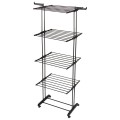 Pionowa suszarka na pranie metalowa XXL 4 poziomy 32 pręty czarna na kółkach 74,5×64×225 cm