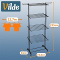 Pionowa suszarka na pranie metalowa XXL 4 poziomy 32 pręty czarna na kółkach 74,5×64×225 cm