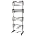 Pionowa suszarka na pranie metalowa XXL 4 poziomy 32 pręty czarna na kółkach 74,5×64×225 cm