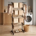Pionowa suszarka na pranie metalowa XXL 4 poziomy 32 pręty czarna na kółkach 74,5×64×225 cm