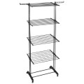 Pionowa suszarka na pranie metalowa XXL 4 poziomy 32 pręty czarna na kółkach 74,5×64×225 cm