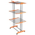 Pionowa suszarka na pranie Vilde XXL 3-poziomowa 24 pręty czarna na kółkach 73×170 cm, składane skrzydła, półka na buty, udźwig 24 kg