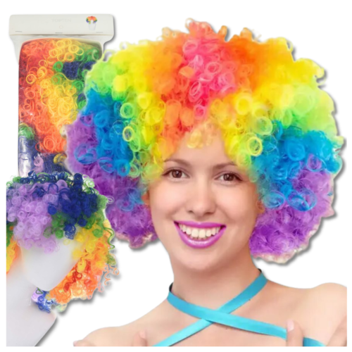 KOLOROWA PERUKA WŁOSY AFRO KARNAWAŁ PARTY FOTOBUDKA PANIEŃSKI URODZINY