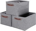 Składany pojemnik organizacyjny z bawełnianego lnu szary,  37x26x20 cm 3 sztuki w zestawie