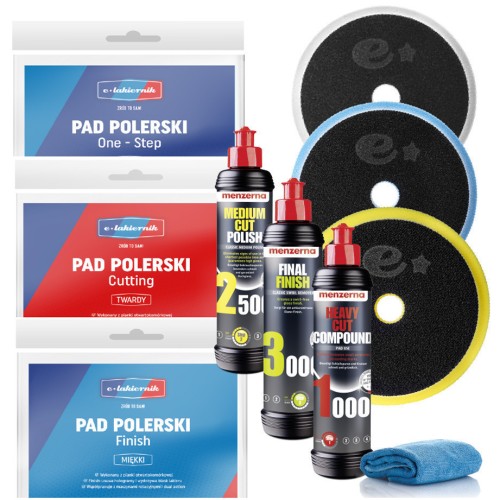 Zestaw 3x Pasta Polerska Menzerna + 3x Pady Gąbki na Rzep e-lakiernik