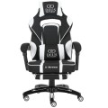 Fotel gamingowy DEUS X-Stream Pro  – ergonomiczny, biało-czarny z tkaniny, wysuwanym podnóżkiem i regulowanymi poduszkami