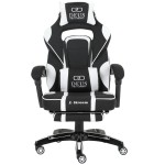 Fotel gamingowy DEUS X-Stream Pro  – ergonomiczny, biało-czarny z tkaniny, wysuwanym podnóżkiem i regulowanymi poduszkami