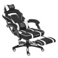 Fotel gamingowy DEUS X-Stream Pro  – ergonomiczny, biało-czarny z tkaniny, wysuwanym podnóżkiem i regulowanymi poduszkami