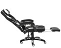 Fotel gamingowy DEUS X-Stream Pro  – ergonomiczny, biało-czarny z tkaniny, wysuwanym podnóżkiem i regulowanymi poduszkami