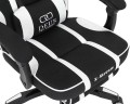 Fotel gamingowy DEUS X-Stream Pro  – ergonomiczny, biało-czarny z tkaniny, wysuwanym podnóżkiem i regulowanymi poduszkami