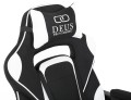 Fotel gamingowy DEUS X-Stream Pro  – ergonomiczny, biało-czarny z tkaniny, wysuwanym podnóżkiem i regulowanymi poduszkami