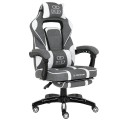 Fotel gamingowy DEUS X-Stream Gray/White — ergonomiczny z wysuwanym podnóżkiem, tkanina, 2 poduszki, kauczukowe kółka, regulowane oparcie 